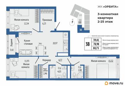 3-комн. квартира, 82.8 м&sup2;