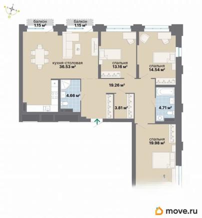 3-комн. квартира, 118.95 м&sup2;