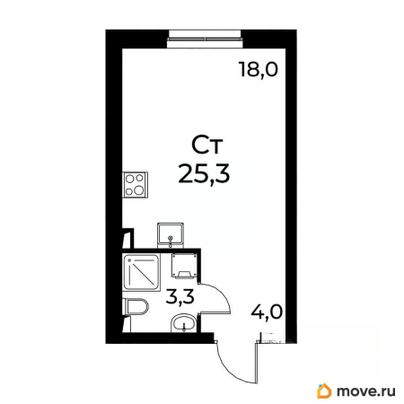 студия, 25.3 м&sup2;
