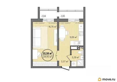 1-комн. квартира, 37.8 м&sup2;