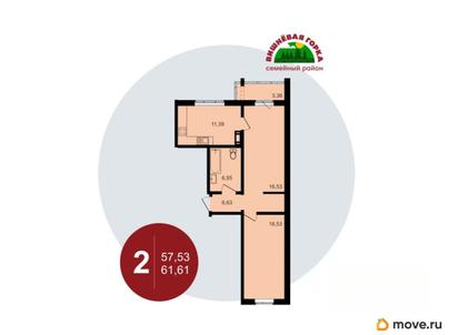 2-комн. квартира, 61.61 м&sup2;
