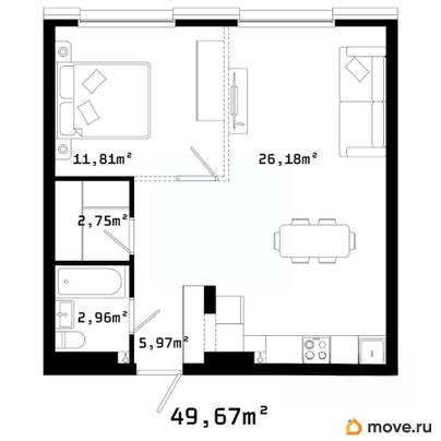 1-комн. квартира, 49.8 м&sup2;
