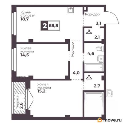 2-комн. квартира, 68.9 м&sup2;