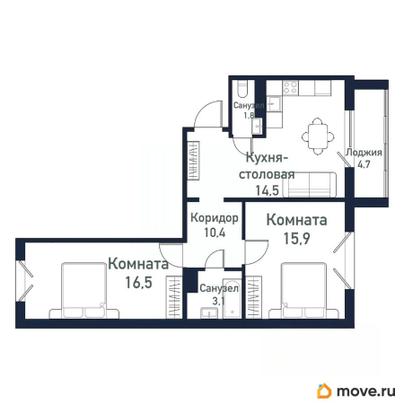 2-комн. квартира, 62 м&sup2;