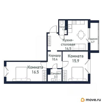 2-комн. квартира, 61.9 м&sup2;