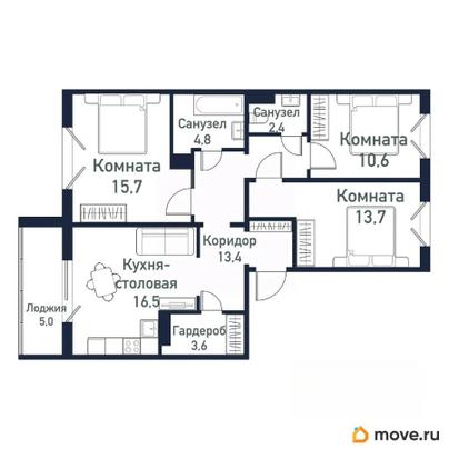 3-комн. квартира, 80.3 м&sup2;