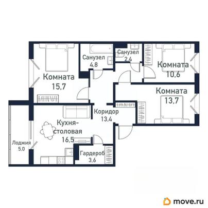 3-комн. квартира, 80.3 м&sup2;