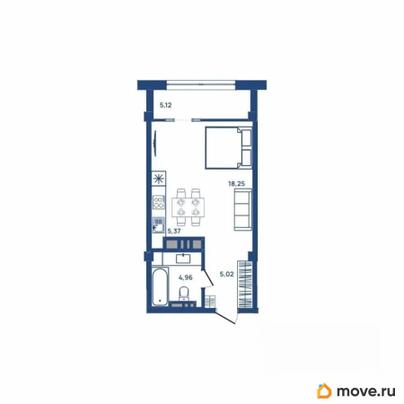 1-комн. квартира, 34.1 м&sup2;