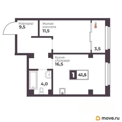 1-комн. квартира, 41.5 м&sup2;