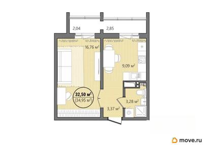 1-комн. квартира, 37.8 м&sup2;