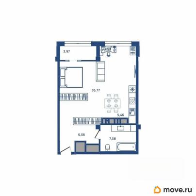 1-комн. квартира, 55.7 м&sup2;