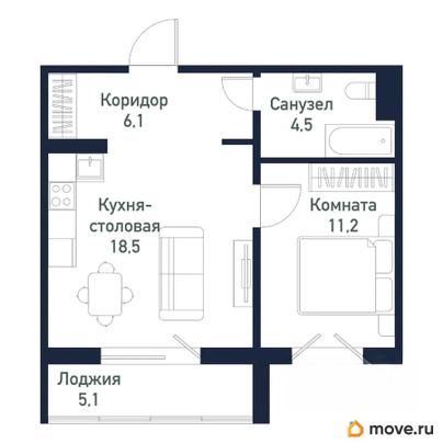1-комн. квартира, 42.94 м&sup2;
