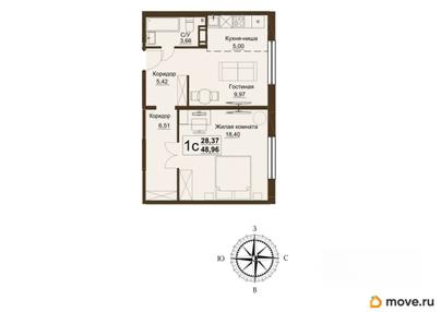 2-комн. квартира, 51.2 м&sup2;