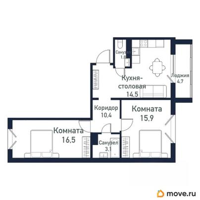 2-комн. квартира, 64.2 м&sup2;