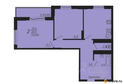 2-комн. квартира, 70.85 м&sup2;