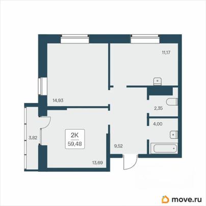 2-комн. квартира, 59.48 м&sup2;