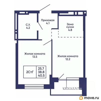 1-комн. квартира, 40.5 м&sup2;