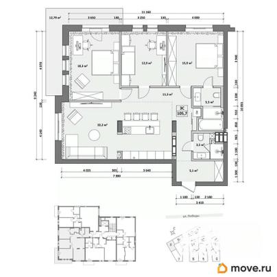 4-комн. квартира, 118.5 м&sup2;