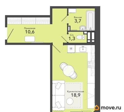 студия, 37.1 м&sup2;