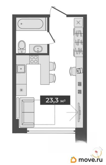 1-комн. апартаменты, 23.3 м&sup2;