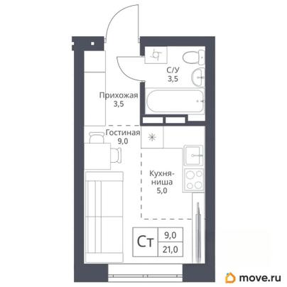 студия, 21 м&sup2;