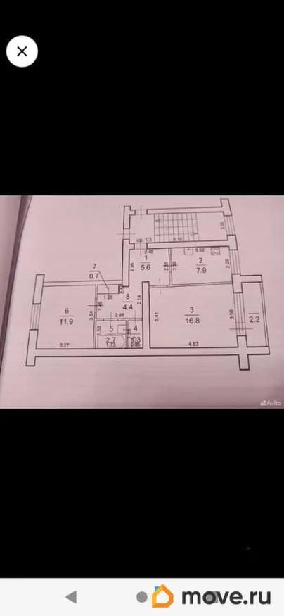 2-комн. квартира, 53.5 м&sup2;