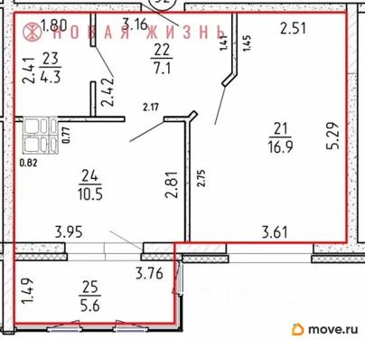 1-комн. квартира, 44.4 м&sup2;