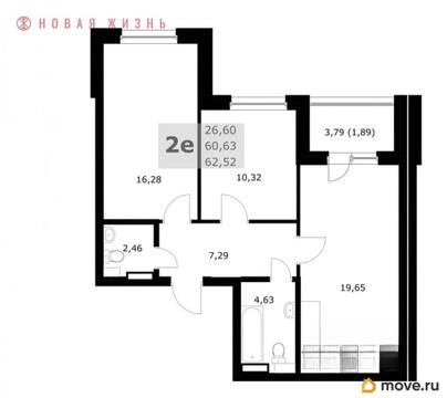 2-комн. квартира, 62.5 м&sup2;