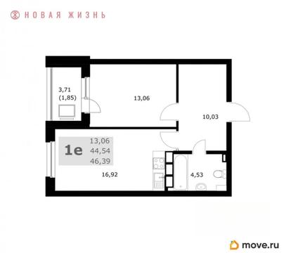 1-комн. квартира, 46.4 м&sup2;
