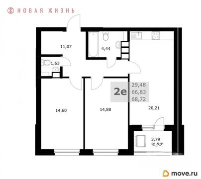 2-комн. квартира, 68.7 м&sup2;