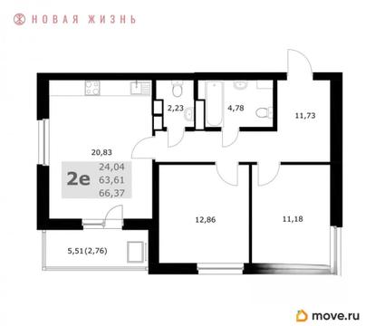 2-комн. квартира, 66.4 м&sup2;