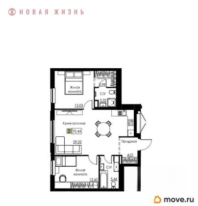 2-комн. квартира, 70.4 м&sup2;