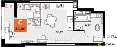 студия, 34.7 м&sup2;