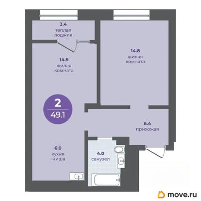 2-комн. квартира, 45.7 м&sup2;