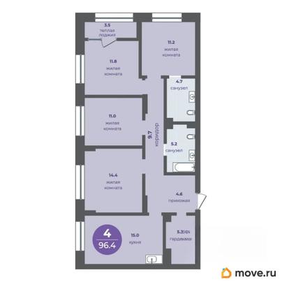 4-комн. квартира, 92.9 м&sup2;