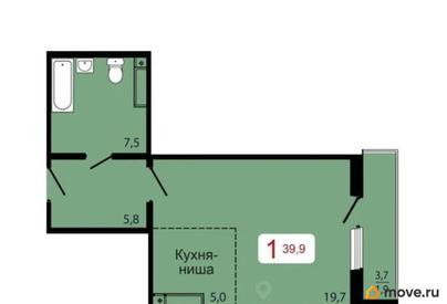 1-комн. квартира, 39.9 м&sup2;