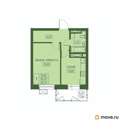 1-комн. квартира, 36.73 м&sup2;