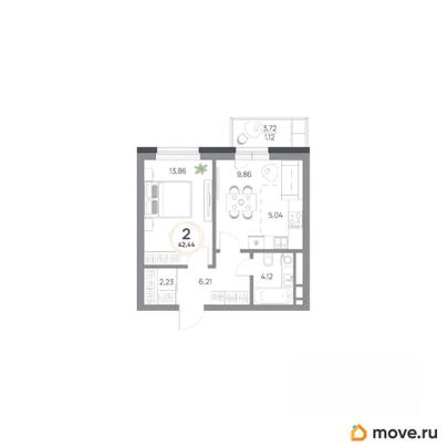 2-комн. квартира, 42.44 м&sup2;