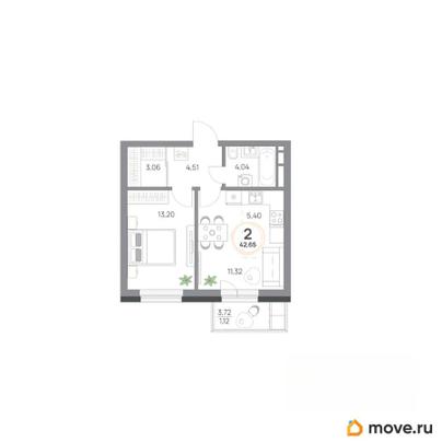 2-комн. квартира, 42.65 м&sup2;