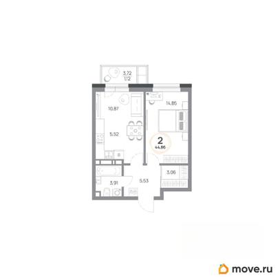 2-комн. квартира, 44.86 м&sup2;