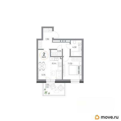 2-комн. квартира, 46.15 м&sup2;