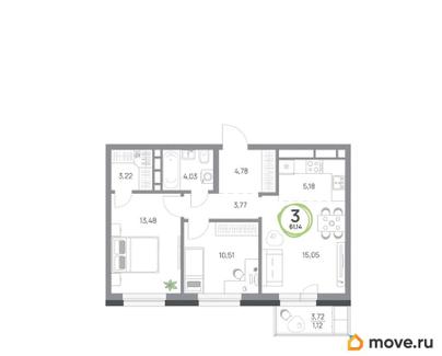 3-комн. квартира, 61.14 м&sup2;