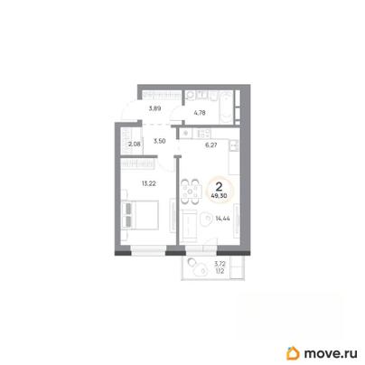 2-комн. квартира, 49.3 м&sup2;