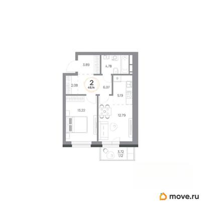 2-комн. квартира, 49.14 м&sup2;