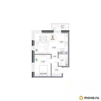 2-комн. квартира, 49.52 м&sup2;