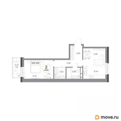 2-комн. квартира, 49.8 м&sup2;