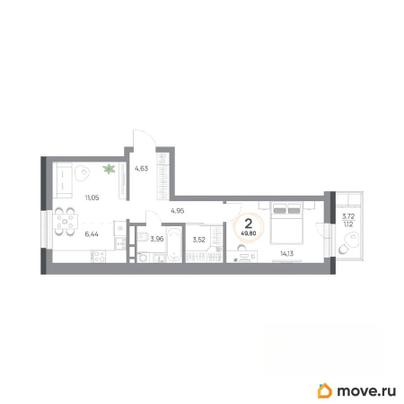 2-комн. квартира, 49.8 м&sup2;