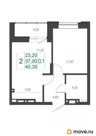 2-комн. квартира, 40.35 м&sup2;