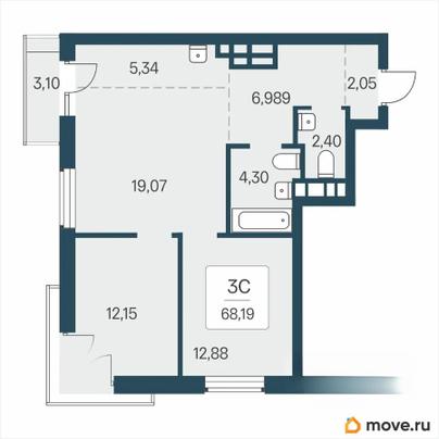 3-комн. квартира, 68.19 м&sup2;