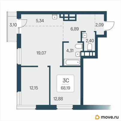 3-комн. квартира, 68.19 м&sup2;